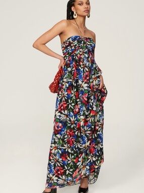 Ronny Kobo Collection~Avril Strapless Black Floral Maxi Dress~Size S~$698~